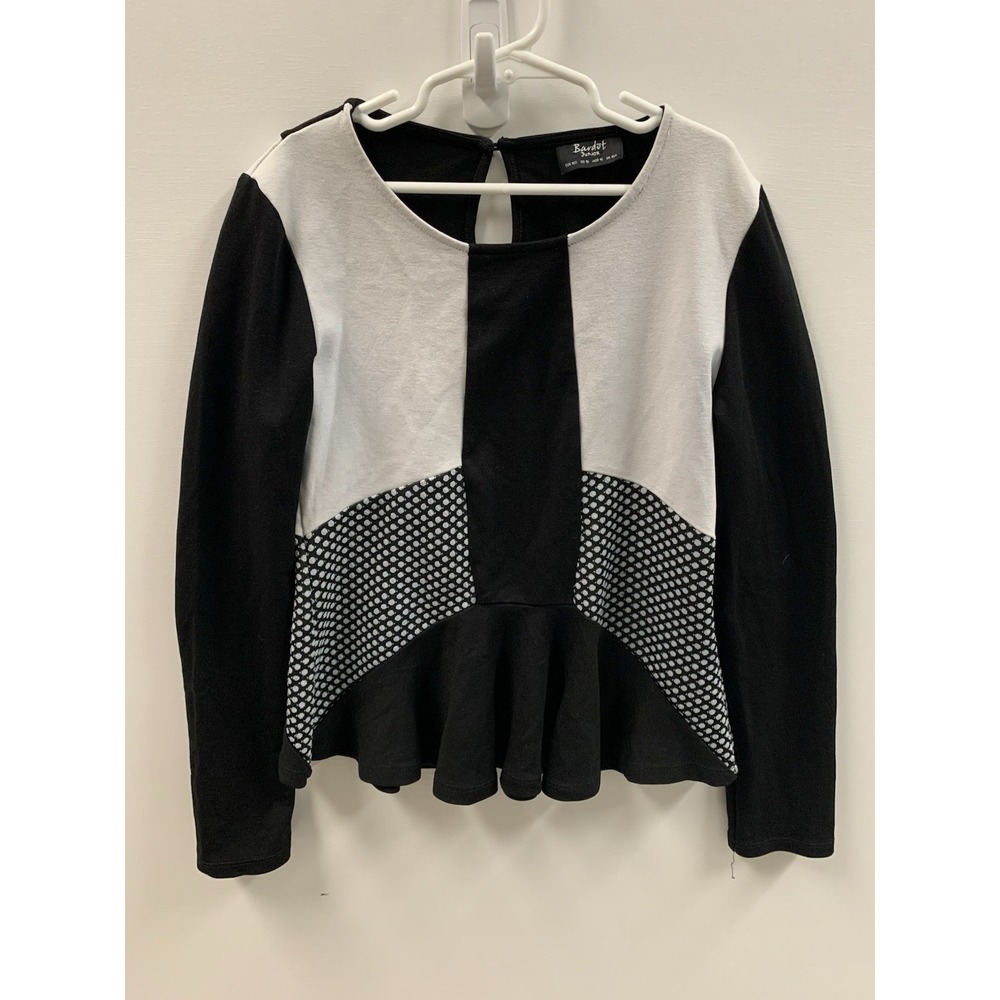 Bardot Junior Girls Top Size 18 Black White Polka Dot Long Sleeve